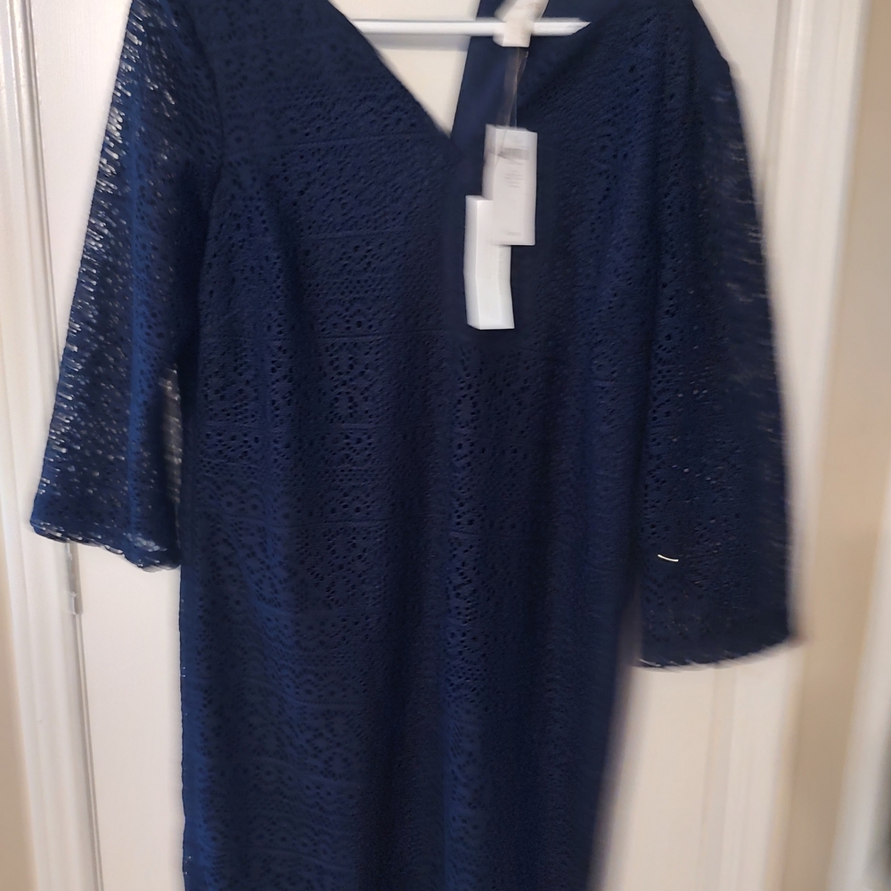 Chico's Navy Lace V-Neck Midi Dress